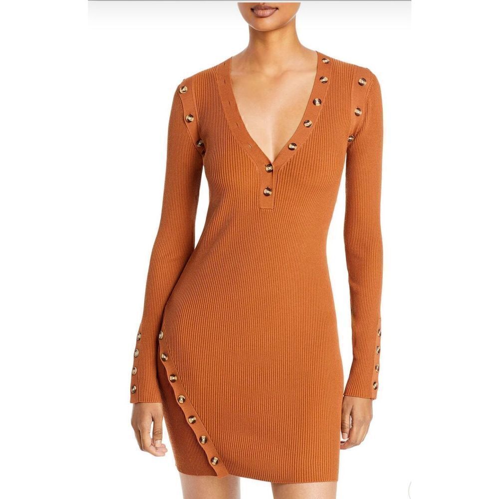 Nicholas Women's Brown Jackie Rib Knit Mini Dress NWT Size Large